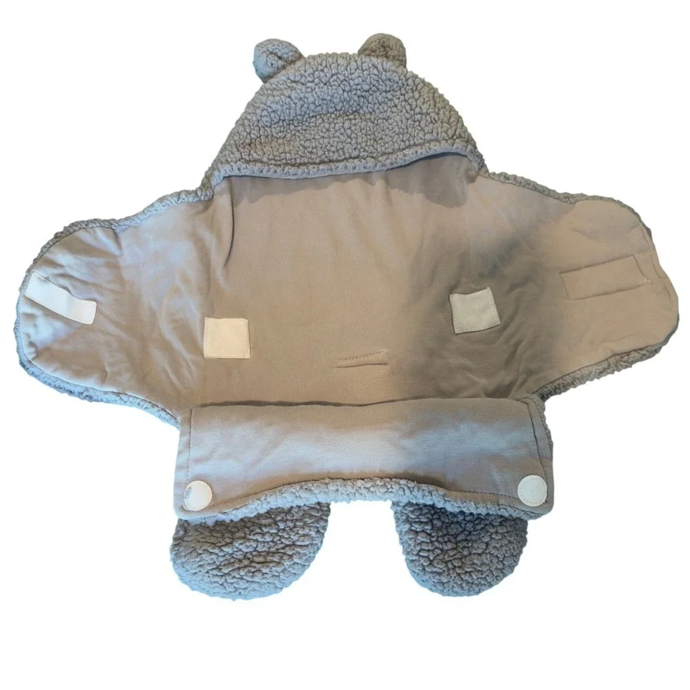 Baby Bear Hooded‎ Sherpa Sleep Sack Swaddle Blanket 0-6 Months Gray Adjustable